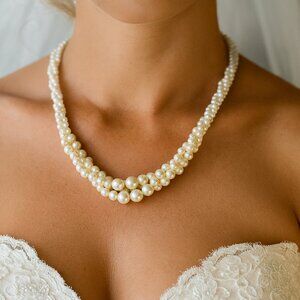 Timeless RMN Faux Pearl Graduated Twisted Triple Strand Necklace